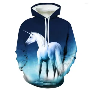 Erkek Hoodies 3D Beyaz At Serisi Baskılı Kapüşonlu Sweatshirt Sıradan Moda Unisex Y2K Street Trend Kadınlar Büyük Sudaderas