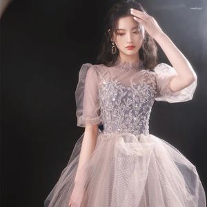 Roupas étnicas Fada Prom Vestido Vestido Bling Puff Manga Cheongsam Chinês Casamento Nupcial Elegante Qipao Maxi Charmoso Vestidos Plissados