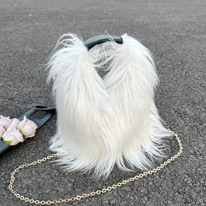 Evening Bags Japan Style Casual Plush Bags For Women Luxury Designer Handbags Purses In Faux Fur Imitation Lamb Wool Chain Messenger 231026