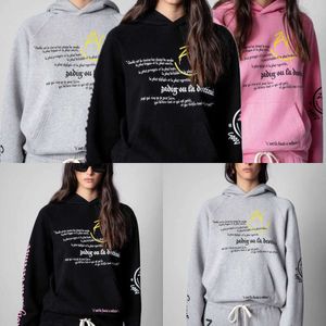 Zadig et Voltaire Designer Sweatshirt Mode Neue Frauen Pullover Pullover Pullover gedruckter lächelnder Gesichtsbrief Vlies Hoodies