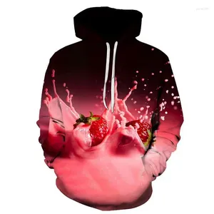 Hoodies masculinos coleção de frutas hoddy 3d morango impressão moda diversão e pulôver feminino rua suor camisa y2k topos