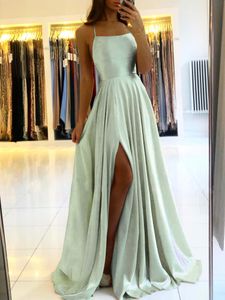 Mint Green Slip Dresses Long Adjustable Straps A Line High Slit Women Evening Party Maxi Bridesmaids Dress Cps3026