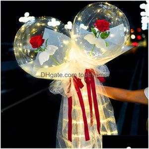 Ballong Ny LED -lysande Rose Bouquet Transparent Bobo Ball Valentines Day Gift Birthday Party Decoration Balloons Drop Delivery Toys DHBHC