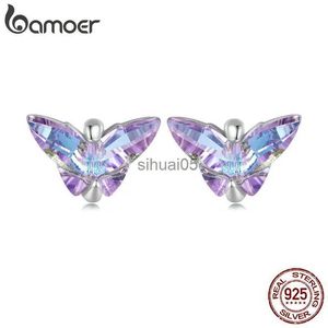 Stud Bamoer 925 Sterling Silver Purple Butterfly Earrings Insect Zircon Ear Studs for Women Birthday Gift Romantic Fine Jewelry YQ231026