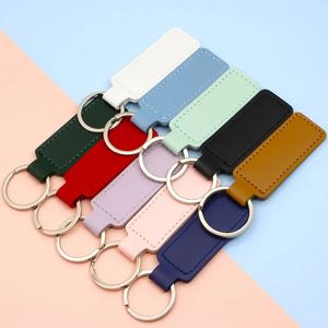 Dog Collars Leashes Wholesale 20pcsカラフルなPUレザーキーチェーンタグ刻まれた名前ギフトペンダントペンダントタグレーザー彫刻空白プレートE1026