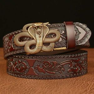 Bälten högkvalitativ herr Snake Design Alloy Buckle Split Leather Belt Fashion Emboss Cow Jeans Casual Pants Accessories; YQ231026