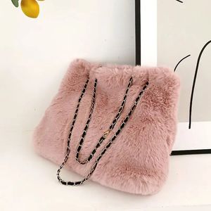 Evening Bags Winter Lady Faux Fur Messenger Bag Large Capacity Plush Material Shoulder Bag Female Solid Color Chain Shopping Handbag 231026