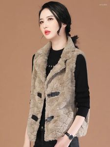 Kadın Yelekleri HCXR Kadınlar 2023 Kış Kış Vintage Zarif Year Ceket Sıradan Kolsuz Sıcak Sahte Kürk Kürk Çember Çarpışma Yok Ceket