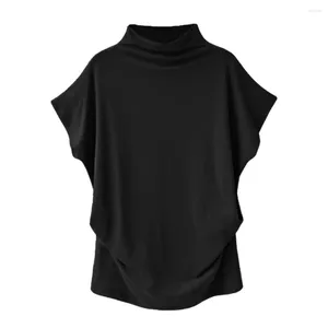 Kvinnors T-skjortor High Neck Soft T-shirt Kvinnor Turtleneck Kort ärm Cotton Solid Casual Blus Top Shirt Plus Size Blusa de Mujer