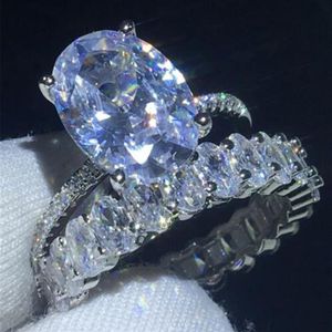 Vecalon Fashion Promise Ring set Anelli di fidanzamento con diamanti a taglio ovale in argento sterling 925 per le donne Gioielli da sposa2107