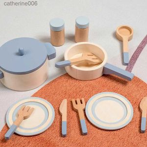 キッチンプレイフードプレイキッチンアクセサリー木製キッチンの調理器具ポットパンクッキングプレイセット幼児用の感覚おもちゃ