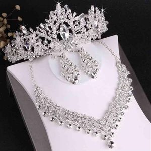 Kmvexo Luxury Heart Crystal Bridal Sets Wedding Rhinestone Crown Tiara Earrings Choker Necklace African Bead Jewelry Set2932