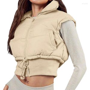 Women's Vests Women Puffer Vest Sleeveless Jacket Spring Autumn Clothes Stand Collar Cropped Coat Female Clothing Streetwear