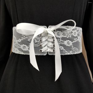 Bälten mode spets elastisk bälte midja tätning kvinnlig slips bred bälte klänning dekoration svart vit avslappnad mångsidig för kvinnor