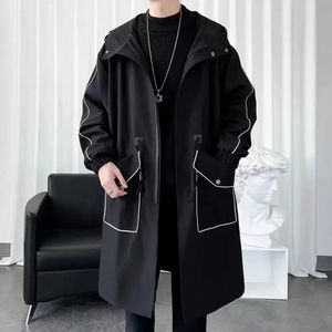 Män blandar koreansk stil Men S Trench Coat Fashionable Street Casual Long Jackets Stor Pocket Overcoat Högkvalitativa märkeskläder 231026