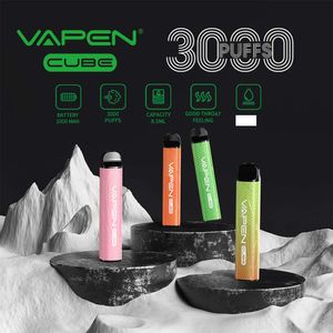 Original VAPEN CUBE 3000 Puff 3000 disposable vape e cigarettes 3k Portable Vaporizer Starter Kits 0% 2% 5% prefilled 8ml capacity 1000mah battery vapes disposable