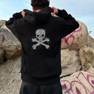 Hoodies masculinos vintage masculino solto moletom preto crânio strass com capuz masculino casual quente tirp jaqueta casacos feminino unisex pulôver