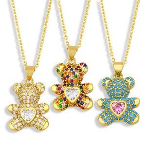 Miłość Serce Teddy Niedźwiedź Naszyjniki 18K Gold Splated Out CZ Wiselant Fashion Party Biżuter