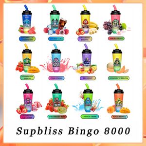 Autentisk Supbliss Bingo 8000 E Cigarett Original R och M 8K Puffs Milk Tea Cup Mesh COIL DISPOLLE VAPES RECHAREBLEABLE 600mAh Battery 16 Ml Förfylld pennpodvagnar