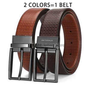 Belts Athosline Casual Formal Style 35mm Reversible Mens äkta läderbälte med imponerande mönster YQ231026