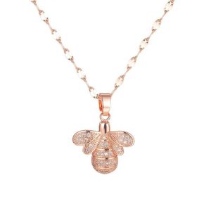 Fashion Cute Bee Zircon Pendants Necklaces For Women 2021 Kpop Rose Gold Jewelry Stainless Steel Chains Bff Whole Pendant333H