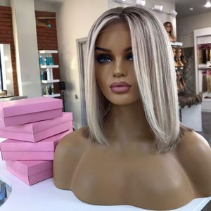 180% White Platinum Blonde Human Hair Bob Wigs for Women HD Transparent Lace Frontal Wig 13x4 Bob Short Glueless Synthetic Wig