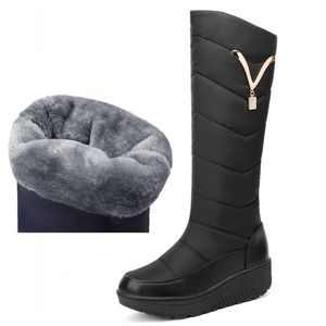 Boots Warm Fur Women's High Snow 2023 Brand Plush Winter Mother Shoes Waterproof Fashion Casual Wedge Knee Boot Large Size 231025