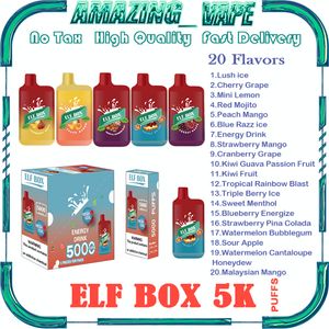 Original ELF BOX 5000 Puff Descartáveis E Cigarros 0.8ohm Malha Bobina 12ml Pod Bateria Recarregável Eletrônico Cigs Puff 5K 0% 2% 3% 5% Vape Descartável