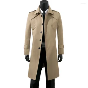 Trench da uomo Primavera Autunno Marca Giacca a vento Lungo coreano Bello britannico monopetto bavero Abiti semplici Beige