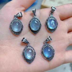 Pendant Necklaces Wholesale 10pcs/lot Natural Aquamarine 9x11mm Oval Semi-Precious Gemstone Charms Jewlery For Necklace