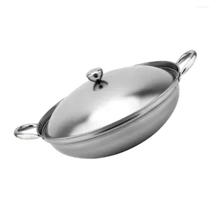 Double Boilers Paella Frying Pan Cover Stove Stainless Steel Cooking Utensils Seafood Making Pot Cooktop