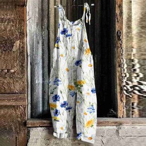 Kobiety Jumpsuits Rompers Summer Casual Floral Printed Bodysuit for Women Fashion Slevele Bez rękawów Spodnie szerokie nogi kombinezon T231026