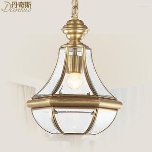 Pendant Lamps European Glass Full Lights Copper Lamp Bedroom Balcony Staircase Bar Retro Material LU626 ZL95