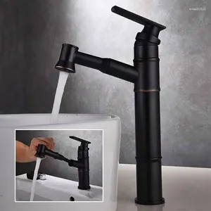 Bathroom Sink Faucets Household Pull-out Cold And Water Faucet In The Black All Copper Washbasin Basin