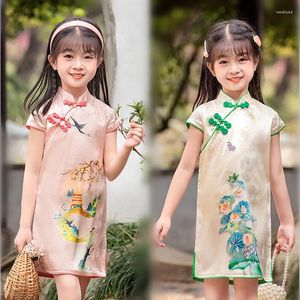 Abbigliamento etnico Cheongsam Abito Hanfu estivo per bambini Vestito da ragazza in stile cinese Qipao in seta antica