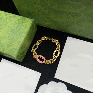 Chain Hot designer bracelet, necklace, earrings, ring, jewelry 4 sets, 14k gold pink acrylic double Alphabet necklace, wedding, banquet,