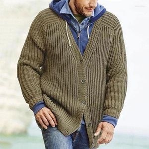 Erkek Sweaters Sonbahar Kış Moda Erkek Sweatercoat Örgü Uzun Kollu Düğme V Boyun Sweater Ceket Vintage Düz Renk Örgü