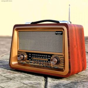 Cell Phone Speakers R-2066BT Retro Multi Band Real Wooden Rechargeable Radio with Wireles Bluetooth Link USB Mp3 Player Outdoor Portable Speaker Box T231026