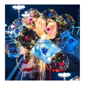 Ballong Led Rose Luminous Bouquet Light Transparent Bubble Ball Valentines Day Gift Birthday Party Decor GGA3845 Drop Leverans Toys GI DHFN6