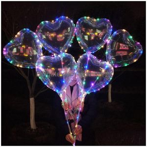 Воздушный шар Led Love Heart Star Shape Светящиеся воздушные шары Бобо с гирляндами 70 см Ночной светильник на столбе для декораций для вечеринок Прямая доставка игрушки Dhauz