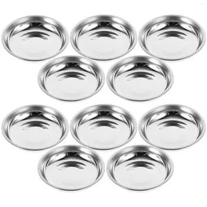 Pratos 10 Pcs Placa de Aço Inoxidável Prato de Especiarias Pratos de Sobremesa Aperitivo Servindo Recipientes Pequena Bandeja Molho Engrenagem Bolo Dishgun