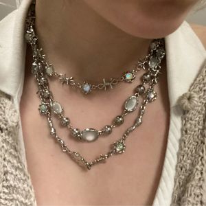 Chokers y2k retro kpop gümüş renk kolye kolyeleri kadınlar için gotik zirkon kalp çapraz püskül püskül