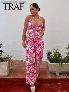 Damen-Overalls, Strampler, TRAF, eleganter und hübscher Damen-Overall, bedruckt, aushöhlen, V-Ausschnitt, schmaler Overall, lässig, Urlaub, weiblich, Sommer, ärmellos, Overall T231026