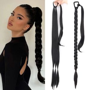 Sintético s azqueen longo trançado cabelo de cauda com elástico natural preto marrom cauda peruca para mulher 231025