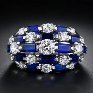 Band Rings Huitan Trendy Women Ring with BlueWhite CZ Full Bling Iced Out Female Wide Rings for Party Statement Jewelry Drop 231025