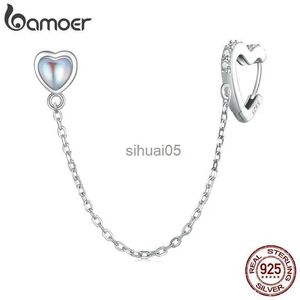 Stud BAMOER Genuíno 925 Sterling Silver Heart-Shaped Chain Ear Clips para Mulheres Casamento Declaração Elegante Brincos BSE864 YQ231026