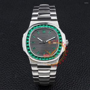 Armbandsur 5711/113p-001 Emerald Baguette Bezel Automatiska män Titta grå textur Dial rostfritt stål armband 2023 Top