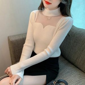 Women's Sweaters 2023 Mesh Patchwork Knitting Bottoming Shirt Autumn French Style Long Sleeve Slim Fit Inner Wear Sweater