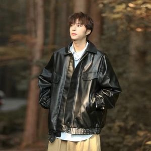 Männer Jacken EBAIHUI Vintage Mantel Braun Leder Hip Hop Männliche Jacke Herbst Winter Lose Langarm Motorrad Solide Casual Top