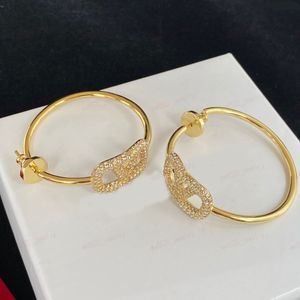 Designerörhängen i mässing Hoop Huggie örhängen med Zircon Letters Stylish Womens smycken gåvor